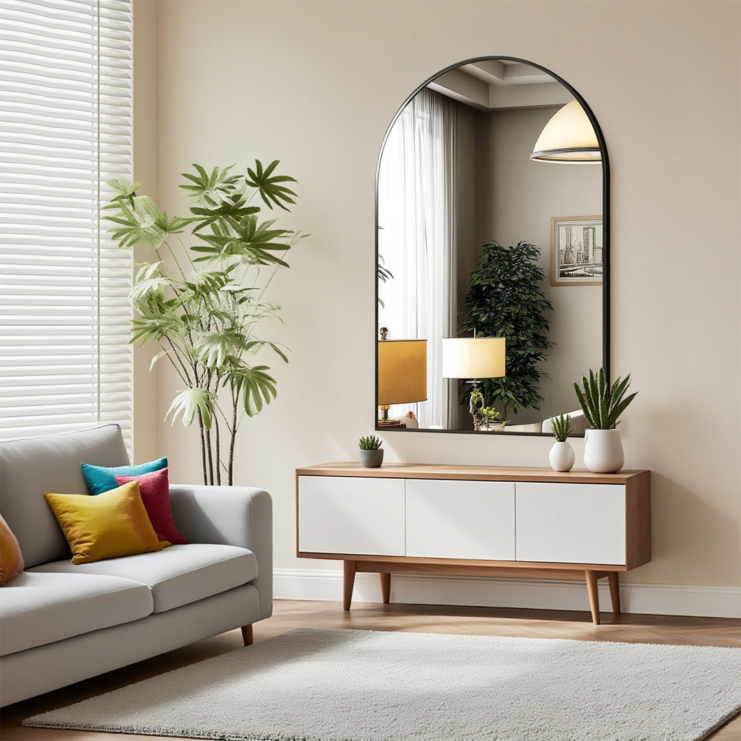 Buy farmhouse furniture Valencia Arched Mediterranean Mirror | Black or Gold | Anti-Fog HD Glass | 3 Sizes - Modern Cottage Farmhouse Furniture