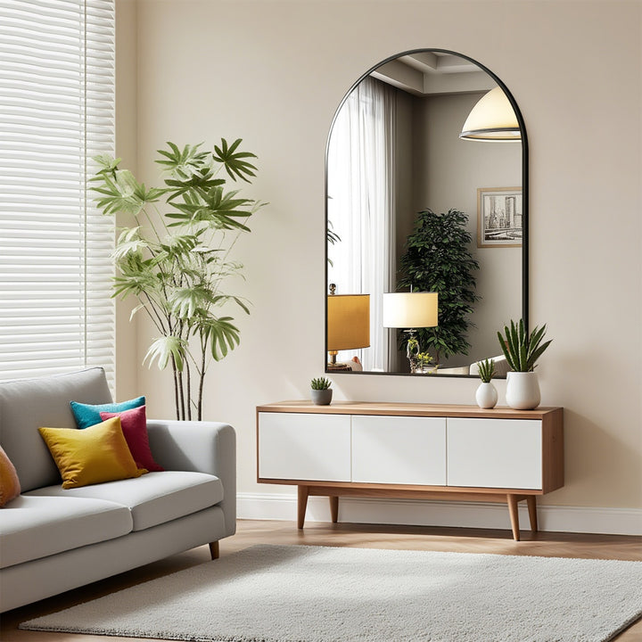Buy farmhouse furniture Valencia Arched Mediterranean Mirror | Black or Gold | Anti-Fog HD Glass | 3 Sizes - Modern Cottage Farmhouse Furniture