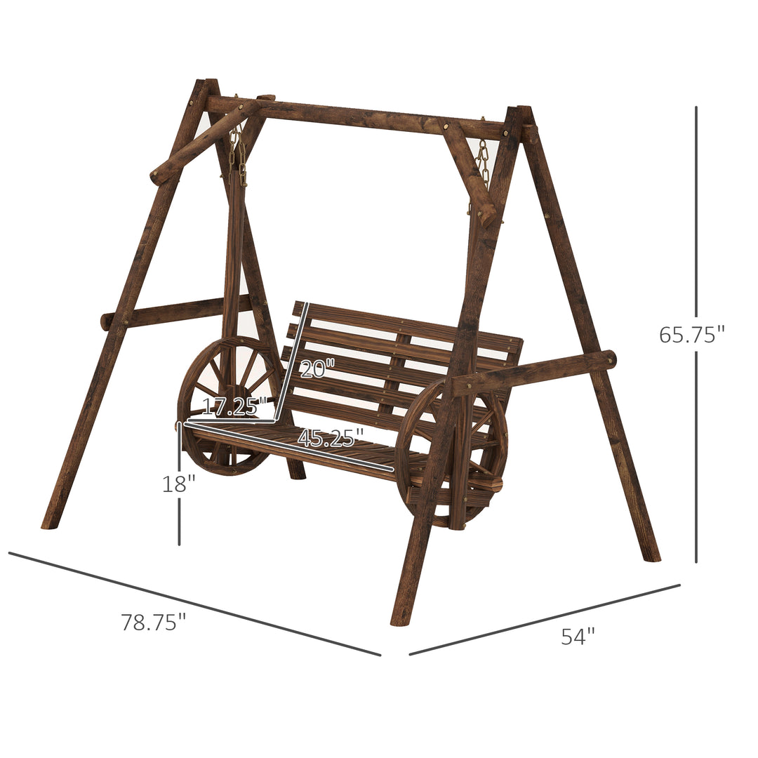 Buy farmhouse furniture Brown Farmhouse Country Wooden Log 2-Seat Porch Swing Chair Bench - Modern Cottage Farmhouse Furniture