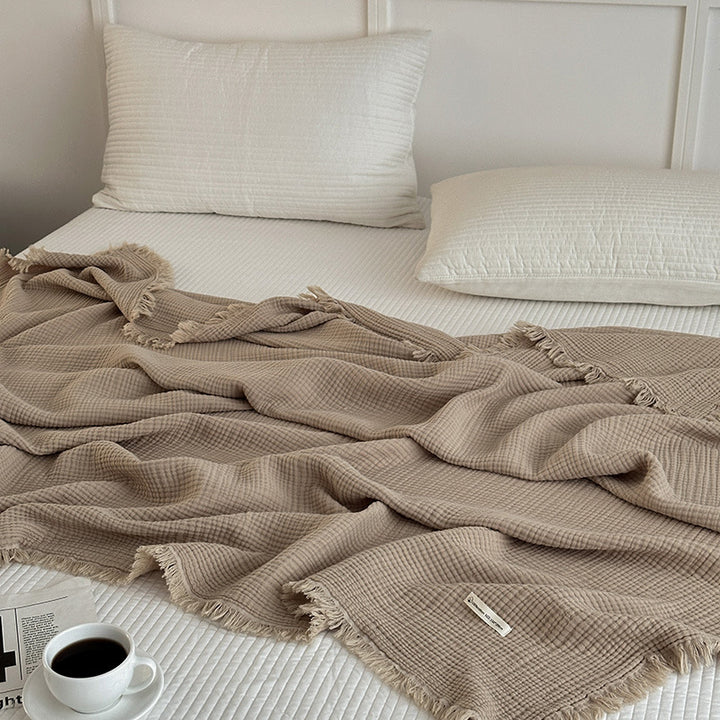 Buy farmhouse furniture Ranchwood Haven | Modern Neutral Farmhouse Tassel Throw Blanket - Modern Cottage Farmhouse Furniture