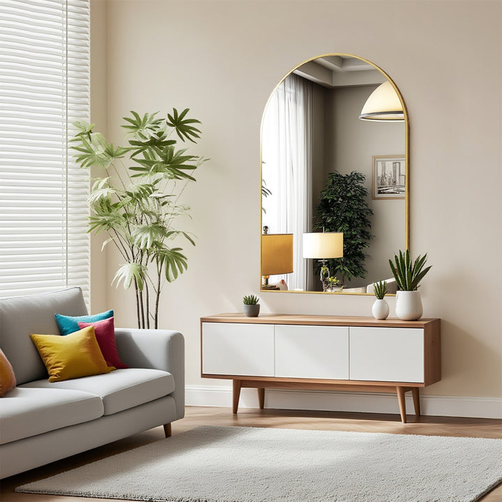 Buy farmhouse furniture Valencia Arched Mediterranean Mirror | Black or Gold | Anti-Fog HD Glass | 3 Sizes - Modern Cottage Farmhouse Furniture