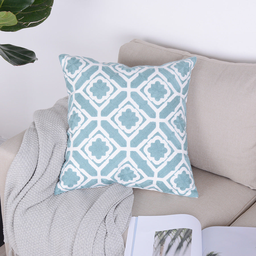 Buy farmhouse furniture Ouranos Baby Blue &amp; White Geometrical Throw Pillowcase - Modern Cottage Farmhouse Furniture