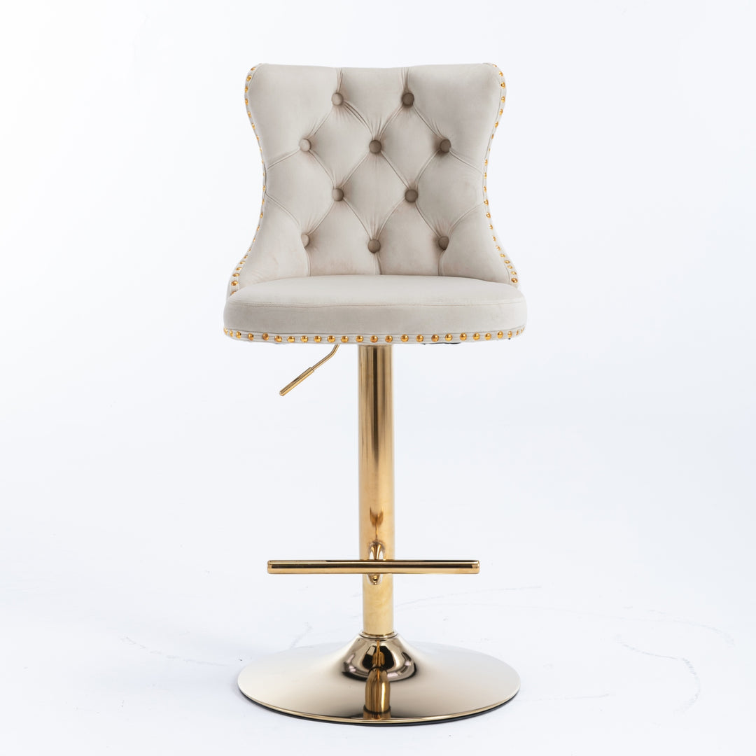 Buy farmhouse furniture Amir Gold Velvet Barstools Set of 2 | Swivel Adjustable Height | Mediterranean Kitchen Island Stools - Modern Cottage Farmhouse Furniture