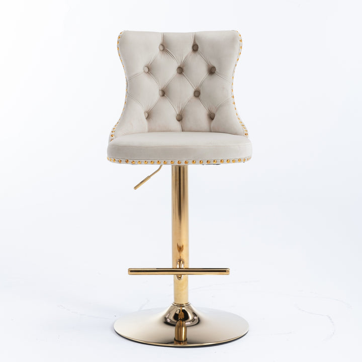 Buy farmhouse furniture Amir Gold Velvet Barstools Set of 2 | Swivel Adjustable Height | Mediterranean Kitchen Island Stools - Modern Cottage Farmhouse Furniture