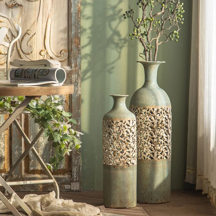 Buy farmhouse furniture Isca Marina | Mediterranean Vintage Green Floor Vase - Modern Cottage Farmhouse Furniture