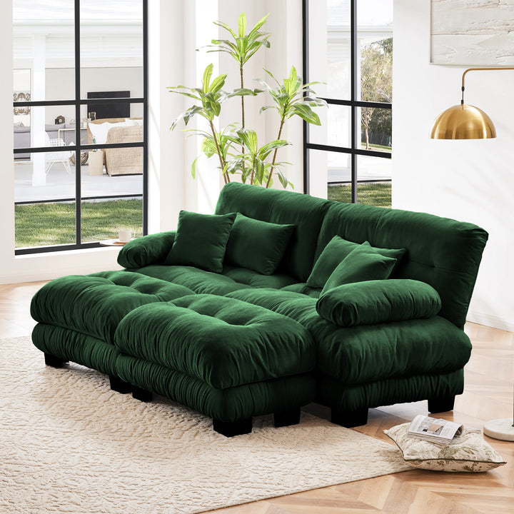 Buy farmhouse furniture Marbella | Upholstered Mediterranean Luxury Cloud Green Wide Arm Sofa 2 Chaises - Modern Cottage Farmhouse Furniture