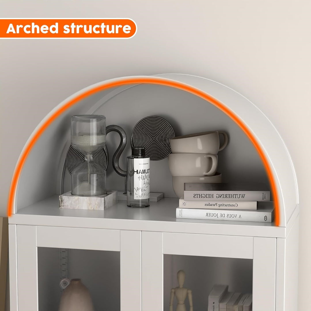 Buy farmhouse furniture Large Mediterranean White Metal Arched Household Storage Cabinet - Modern Cottage Farmhouse Furniture