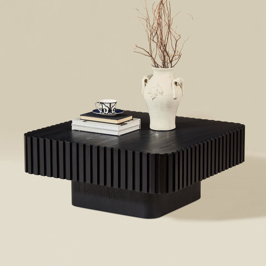 Buy farmhouse furniture Amalfi Black Mediterranean Coffee Table | Sculptural Drum Design | 31.5" Square - Modern Cottage Farmhouse Furniture