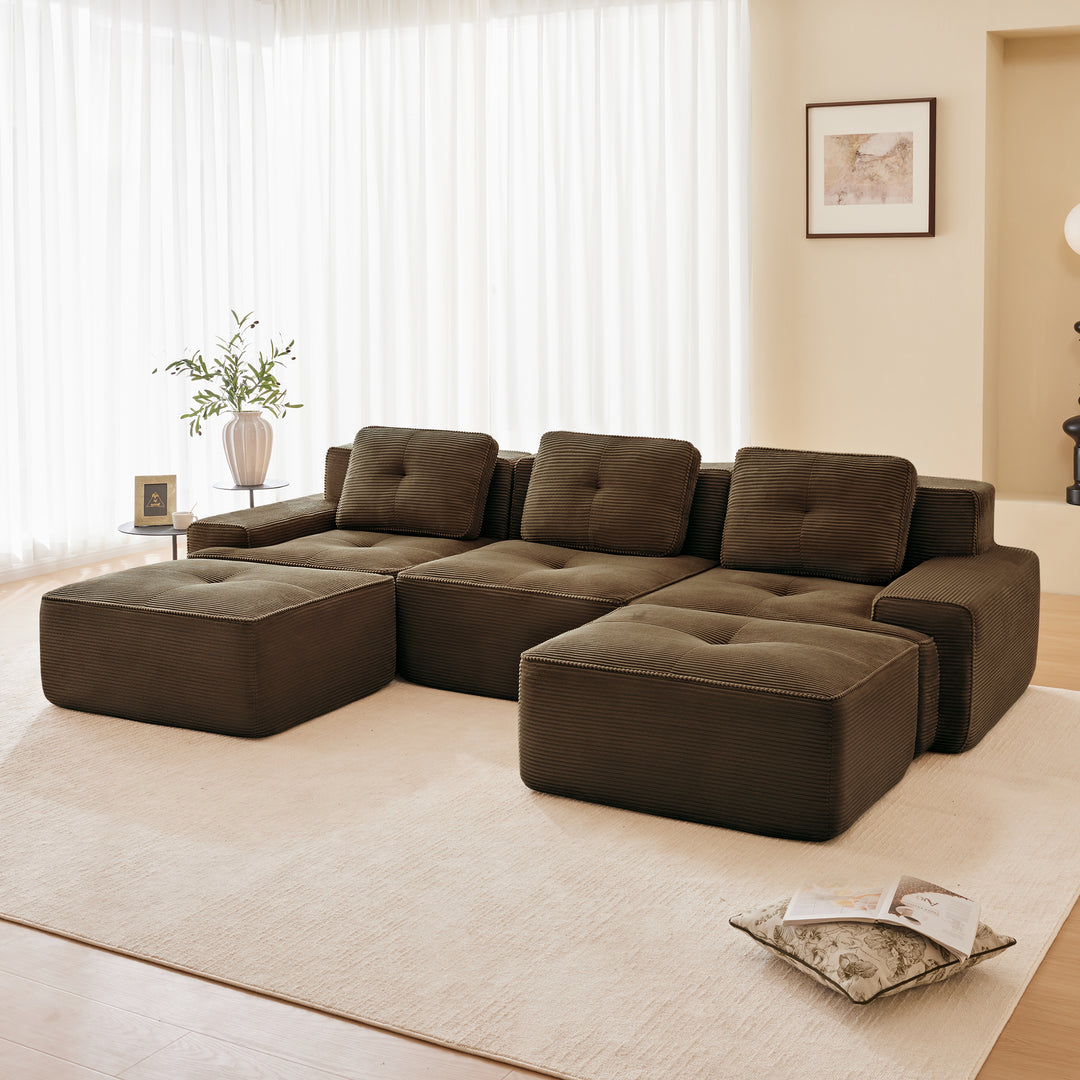 Buy farmhouse furniture Large 3 Seater U Shaped Brown Mediterranean Italian Style Sofa Couch - Modern Cottage Farmhouse Furniture