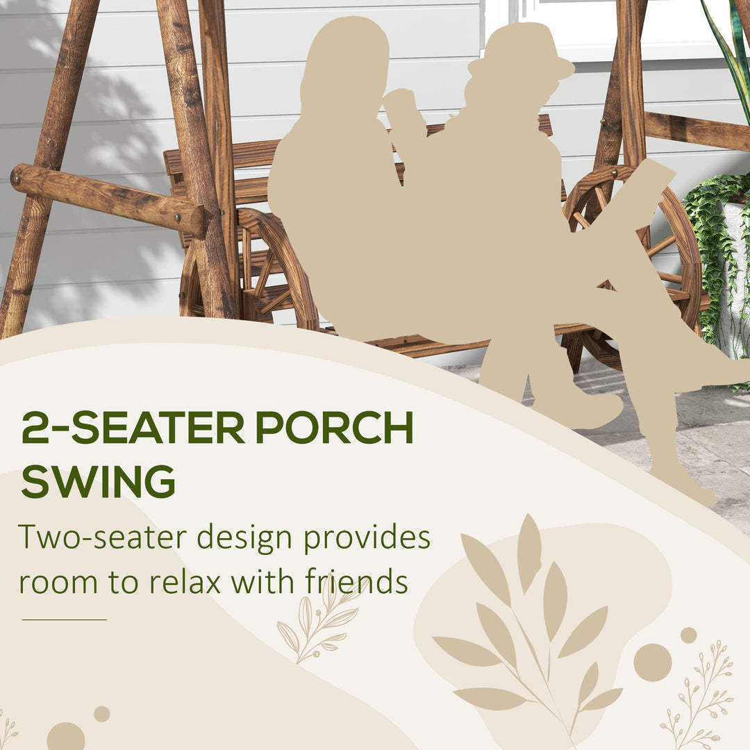 Buy farmhouse furniture Brown Farmhouse Country Wooden Log 2-Seat Porch Swing Chair Bench - Modern Cottage Farmhouse Furniture