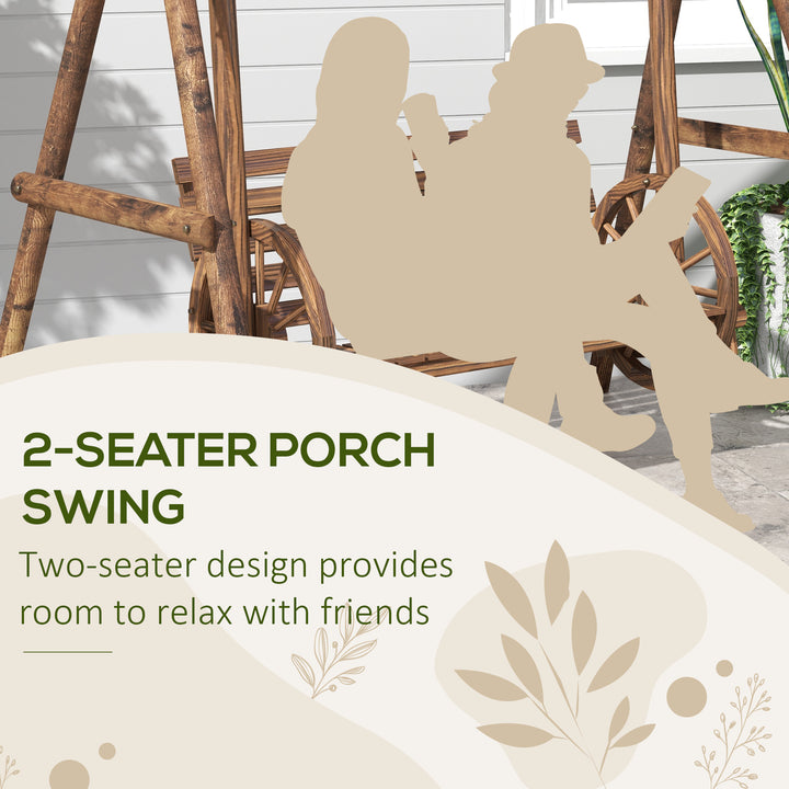 Buy farmhouse furniture Brown Farmhouse Country Wooden Log 2-Seat Porch Swing Chair Bench - Modern Cottage Farmhouse Furniture