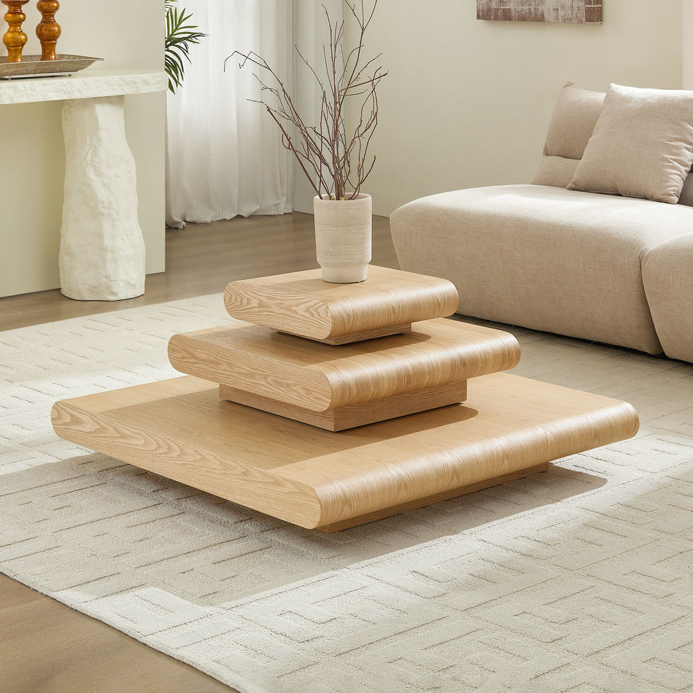 Buy farmhouse furniture 3-Piece Modular Coffee Table Set | Stackable Farmhouse Cottage Wood-Look Stacking Tables - Modern Cottage Farmhouse Furniture