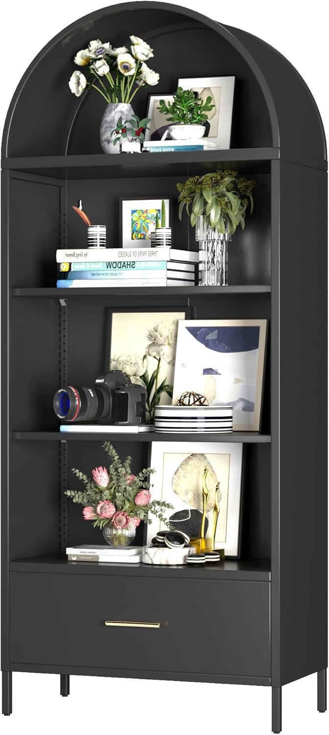 Buy farmhouse furniture Metal Modern Barn Farmhouse Arched Bookshelf - Modern Cottage Farmhouse Furniture