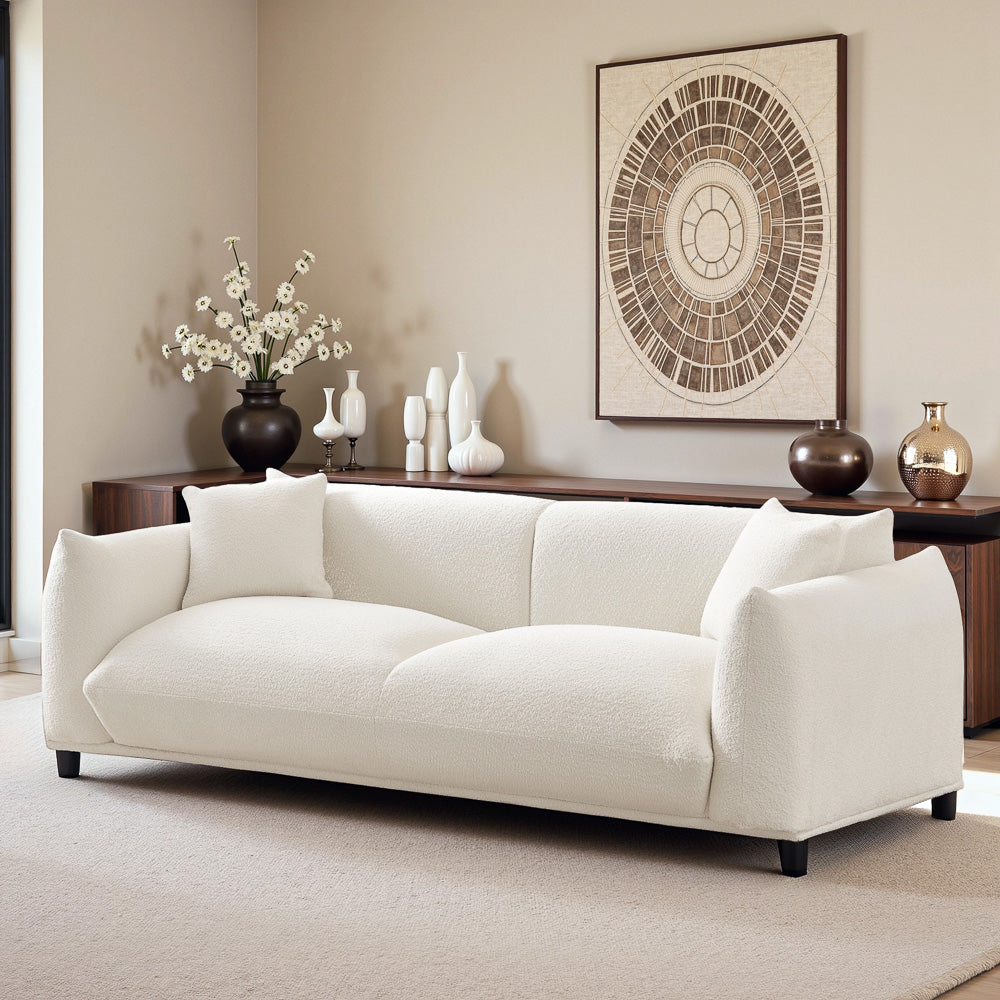 Buy farmhouse furniture Emma Mid Century Modern Luxury Cream Boucle Sofa - Modern Cottage Farmhouse Furniture