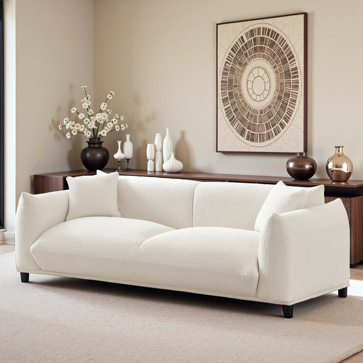 Buy farmhouse furniture Emma Mid Century Modern Luxury Cream Boucle Sofa - Modern Cottage Farmhouse Furniture