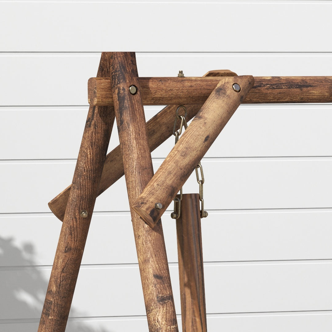 Buy farmhouse furniture Brown Farmhouse Country Wooden Log 2-Seat Porch Swing Chair Bench - Modern Cottage Farmhouse Furniture