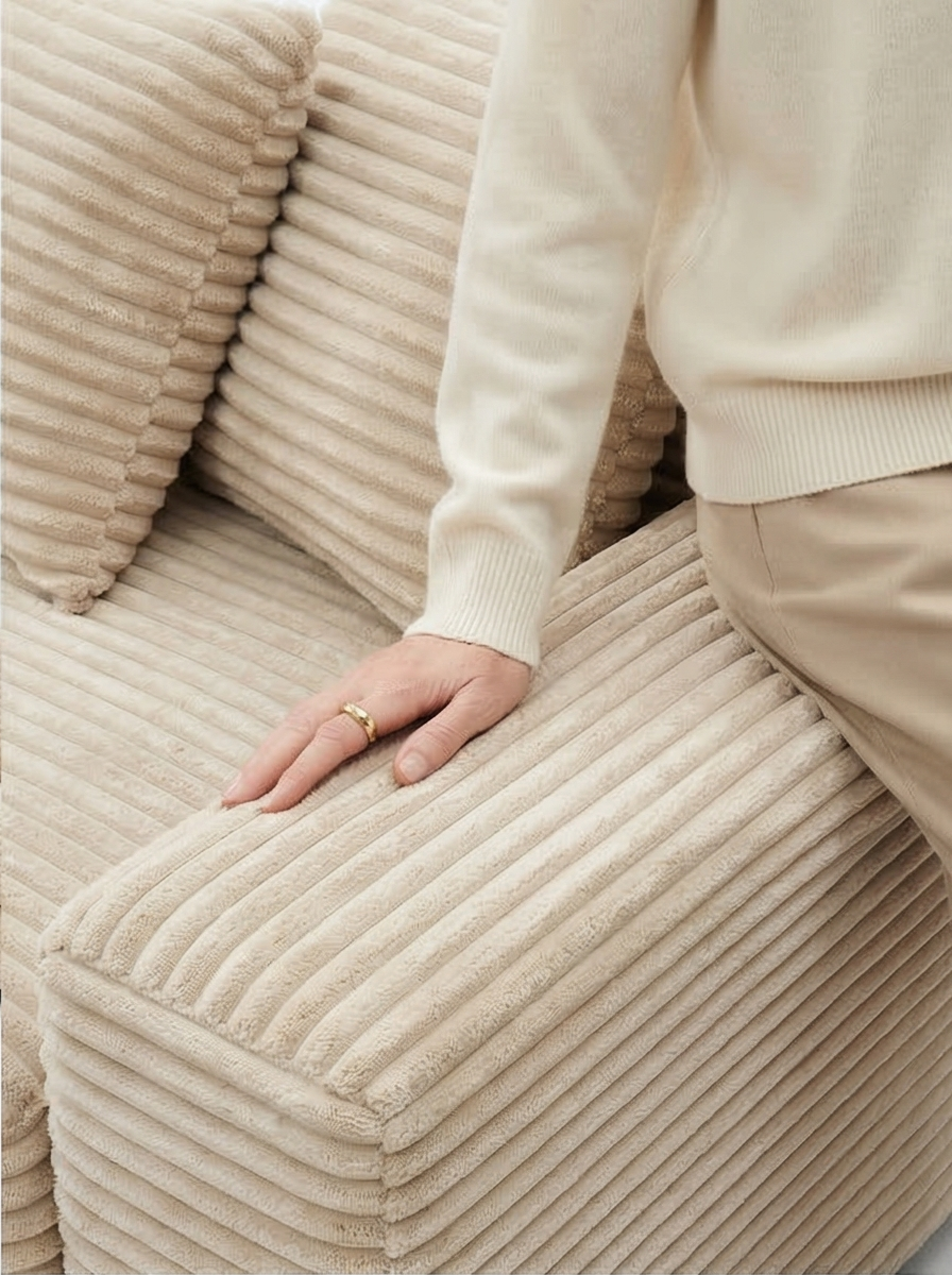 Buy farmhouse furniture Le Eupopia • Oversized Beige European Farmhouse Style Two-Piece L Shaped Sofa Couch - Modern Cottage Farmhouse Furniture
