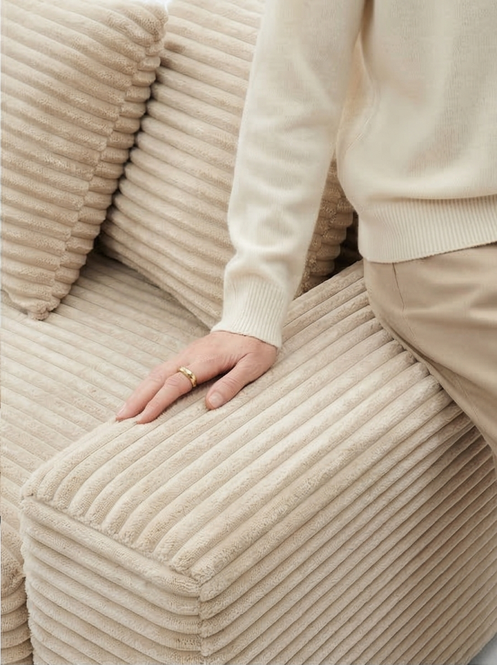 Buy farmhouse furniture Le Eupopia • Oversized Beige European Farmhouse Style Two-Piece L Shaped Sofa Couch - Modern Cottage Farmhouse Furniture