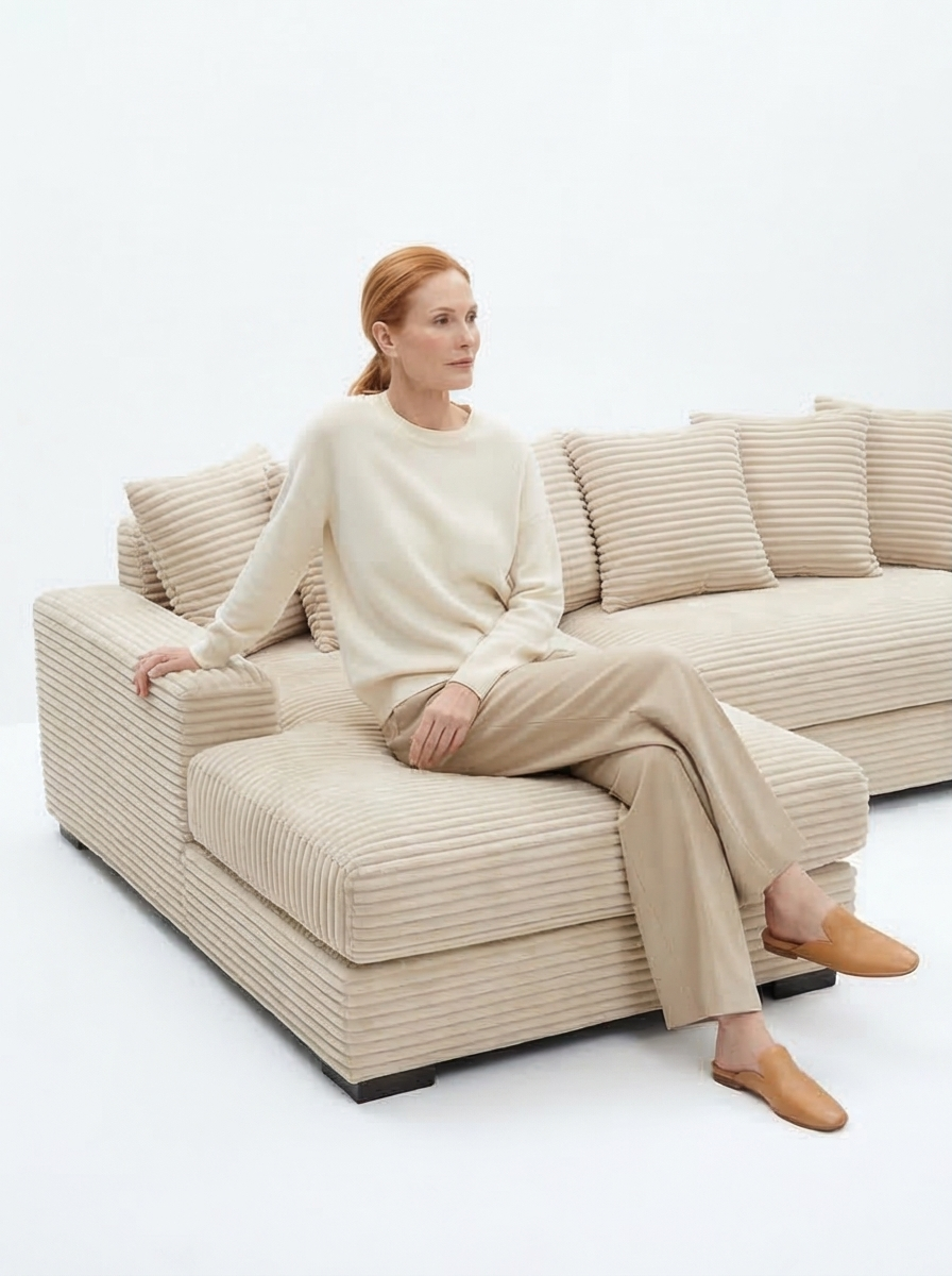 Buy farmhouse furniture Le Eupopia • Oversized Beige European Farmhouse Style Two-Piece L Shaped Sofa Couch - Modern Cottage Farmhouse Furniture