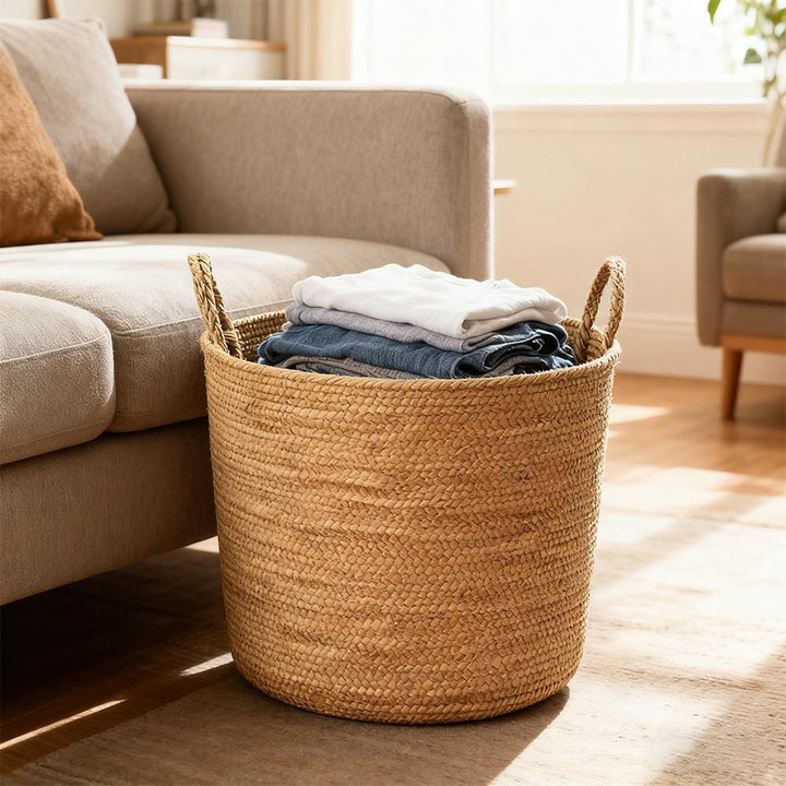 Buy farmhouse furniture Mediterranean Farmhouse Woven Natural Jute Laundry Basket with Handle - Custom Made - Modern Cottage Farmhouse Furniture