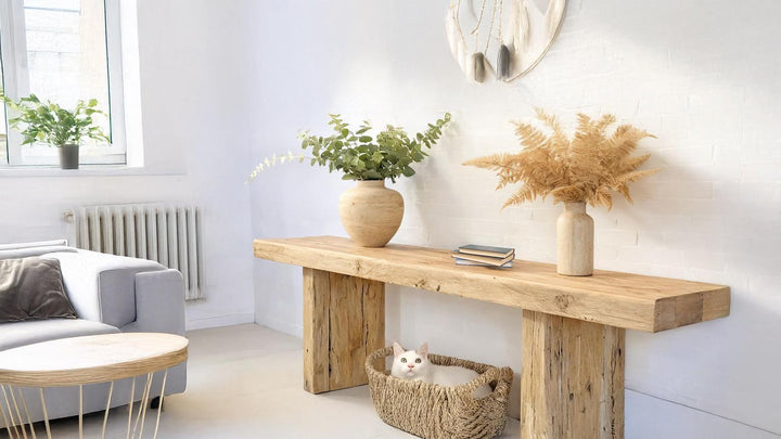 Buy farmhouse furniture Rustic Mediterranean Farmhouse Wooden Foyer Console Table – Custom Farmhouse Style, Live Edge Solid Wood Entryway, Hallway Dresser - Modern Cottage Farmhouse Furniture