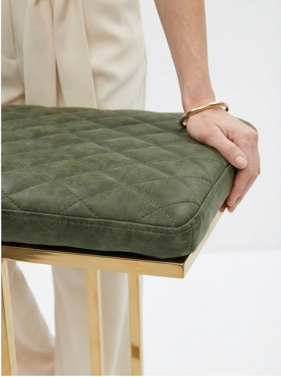 Buy farmhouse furniture The Portofino Olive Green Tuscan Leather &amp; Gold Bar Stools – Set of 2 - Modern Cottage Farmhouse Furniture