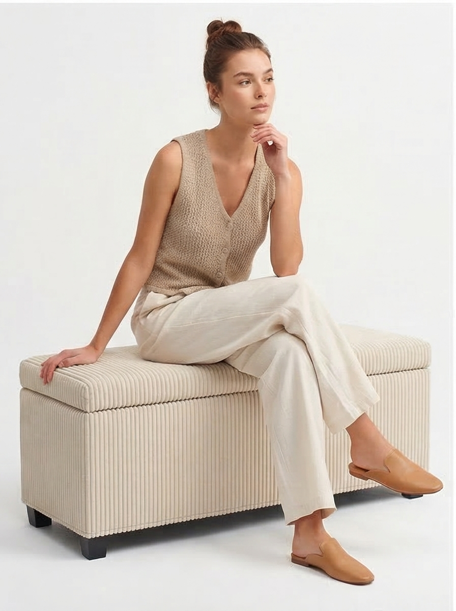 Buy farmhouse furniture Beige Mediterranean Modern Large Bed Ottoman With Storage - Modern Cottage Farmhouse Furniture