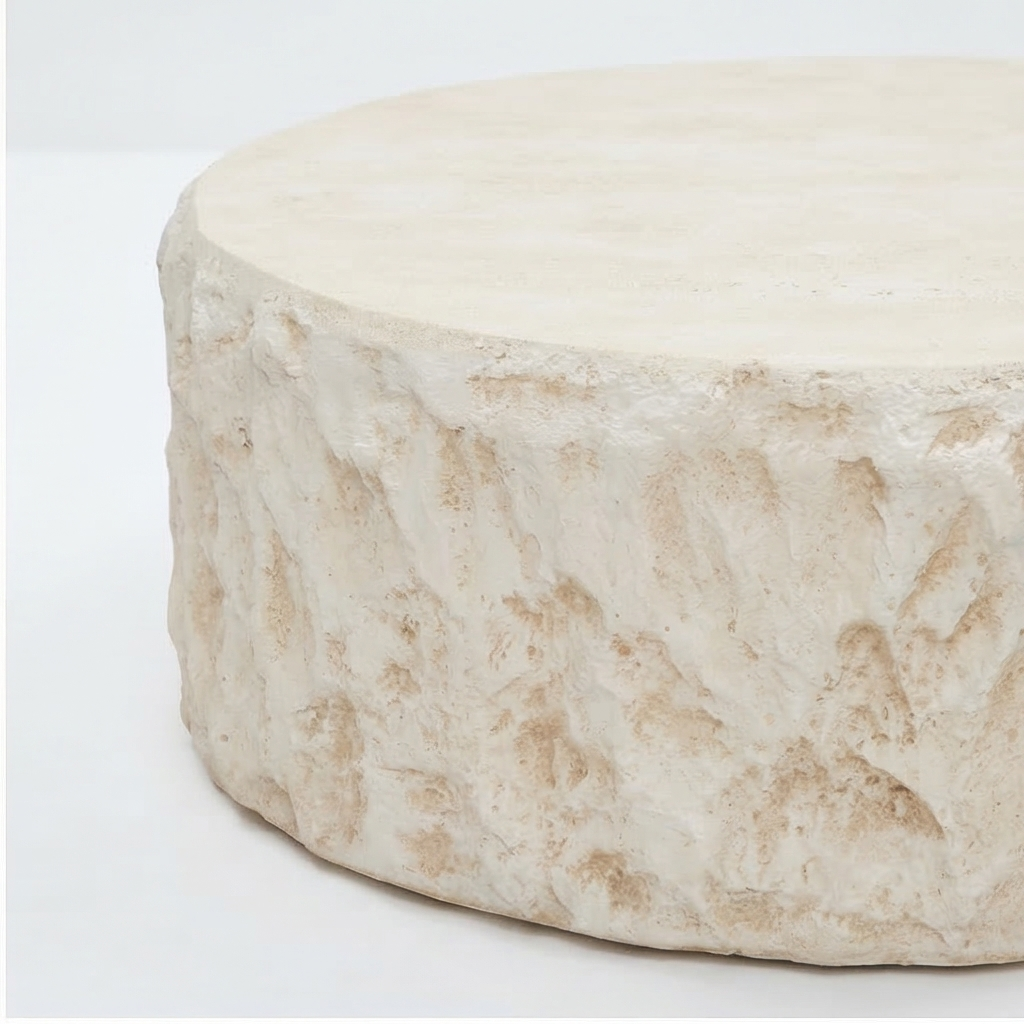 Buy farmhouse furniture Helios | Circular Italian Mediterranean Limestone Artificial Coffee Table - Modern Cottage Farmhouse Furniture