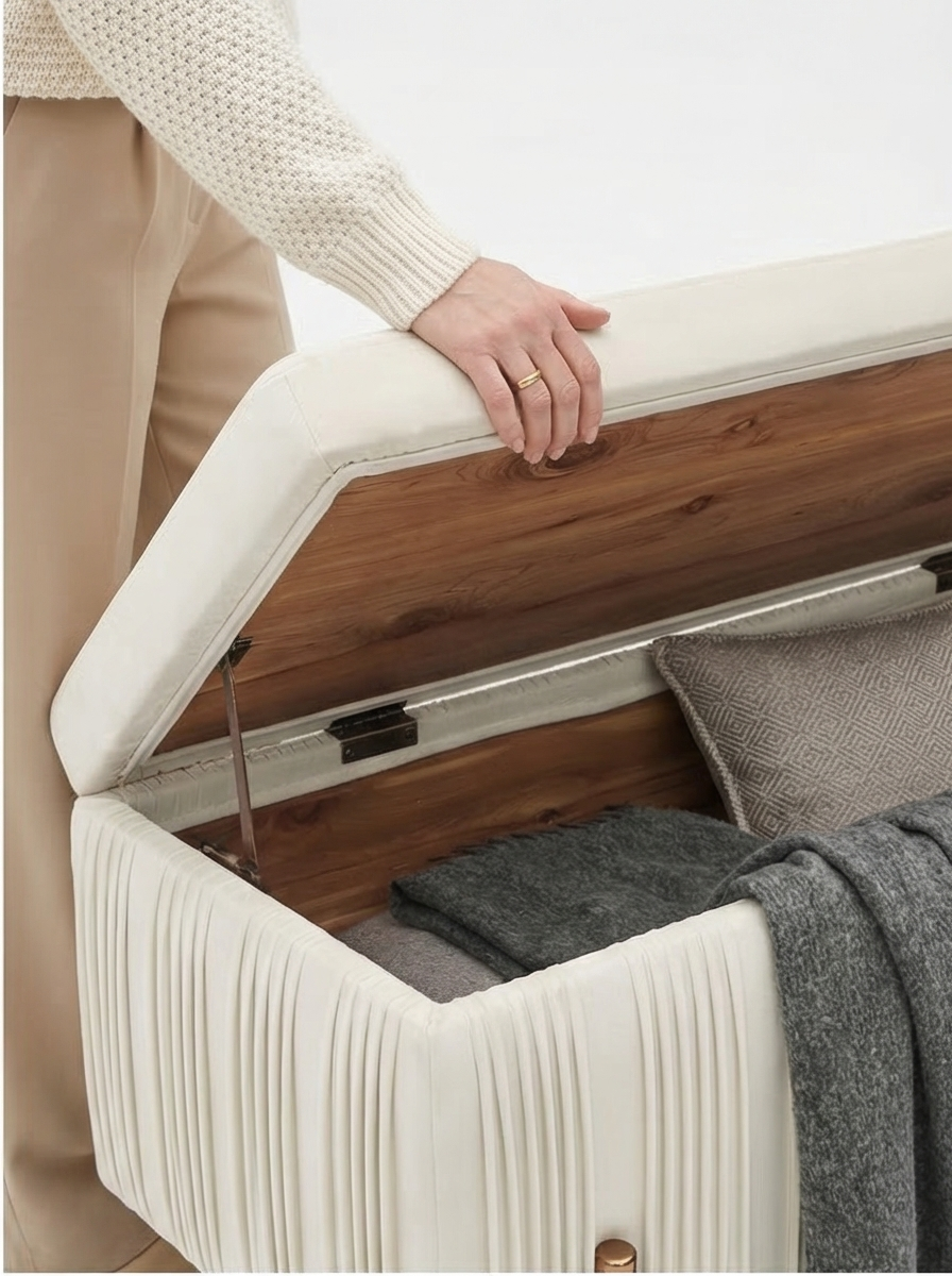 Buy farmhouse furniture Elegant Boho Upholstered Velvet Storage Bench Ottoman with Cedar Wood Veneer - Modern Cottage Farmhouse Furniture