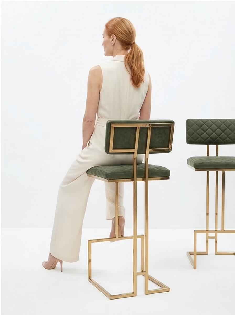 Buy farmhouse furniture The Portofino Olive Green Tuscan Leather &amp; Gold Bar Stools – Set of 2 - Modern Cottage Farmhouse Furniture
