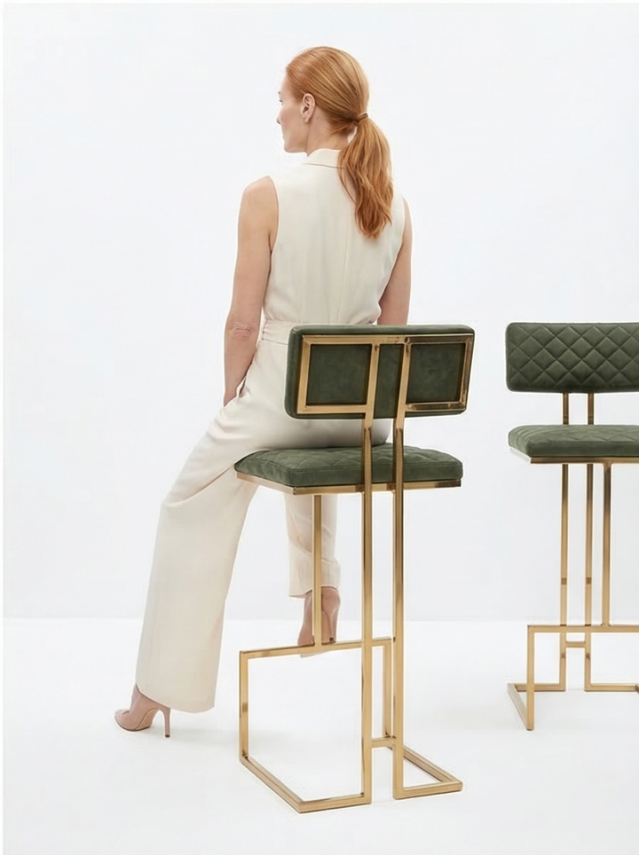 Buy farmhouse furniture The Portofino Olive Green Tuscan Leather &amp; Gold Bar Stools – Set of 2 - Modern Cottage Farmhouse Furniture
